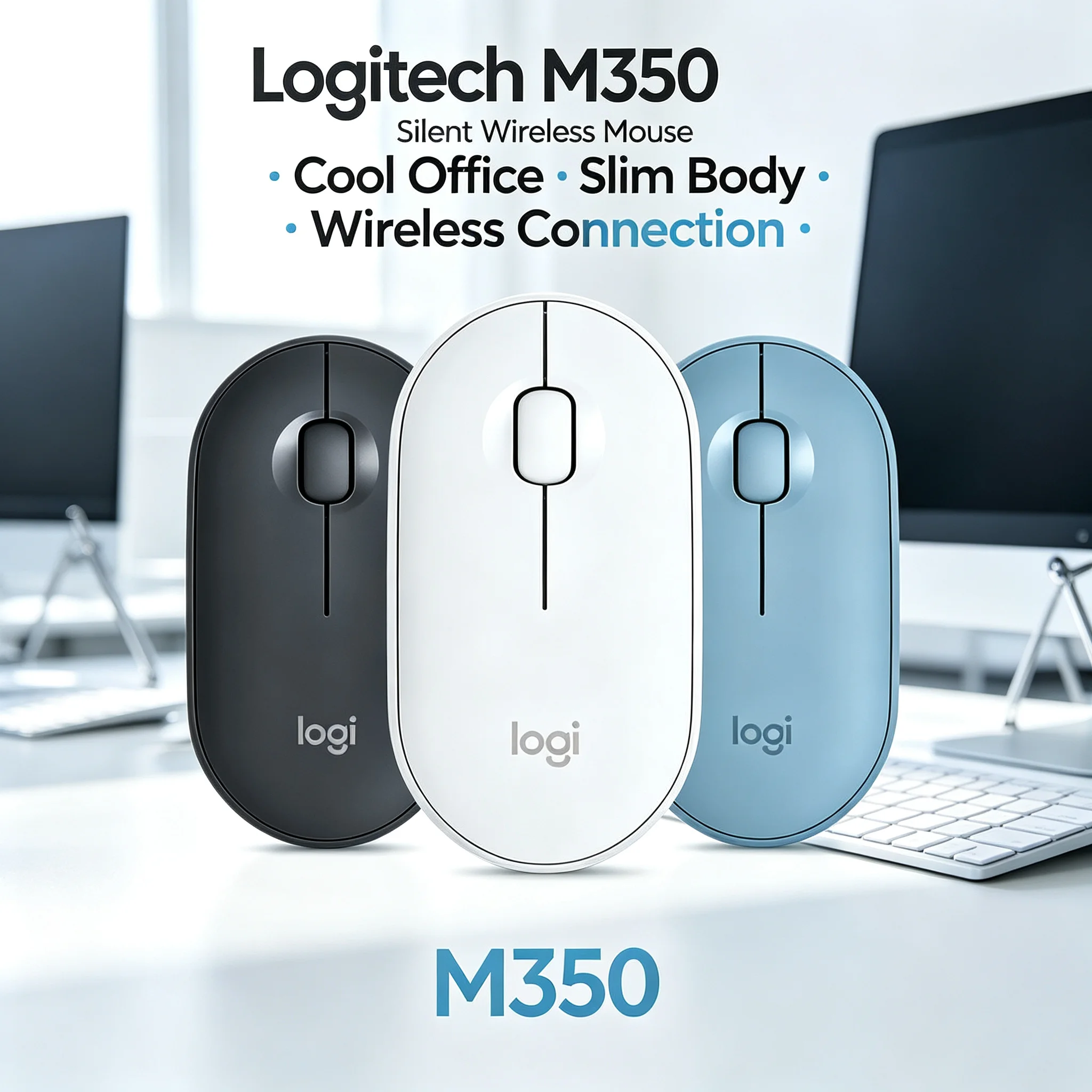 Slim Portable Logitech M350 Pebble Silent Wireless Mouse 2.4G Mice For Office Desktop