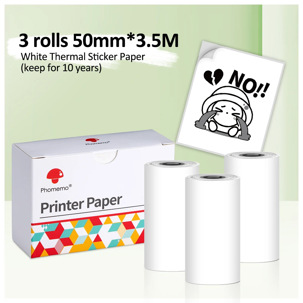 3 rollen 10 Jahre Weiß Thermische Aufkleber Selbst-adhesive Label Papier 50mm * 3,5 m Für Phomemo M02/M02S/M02Pro/M03 Protable Drucker