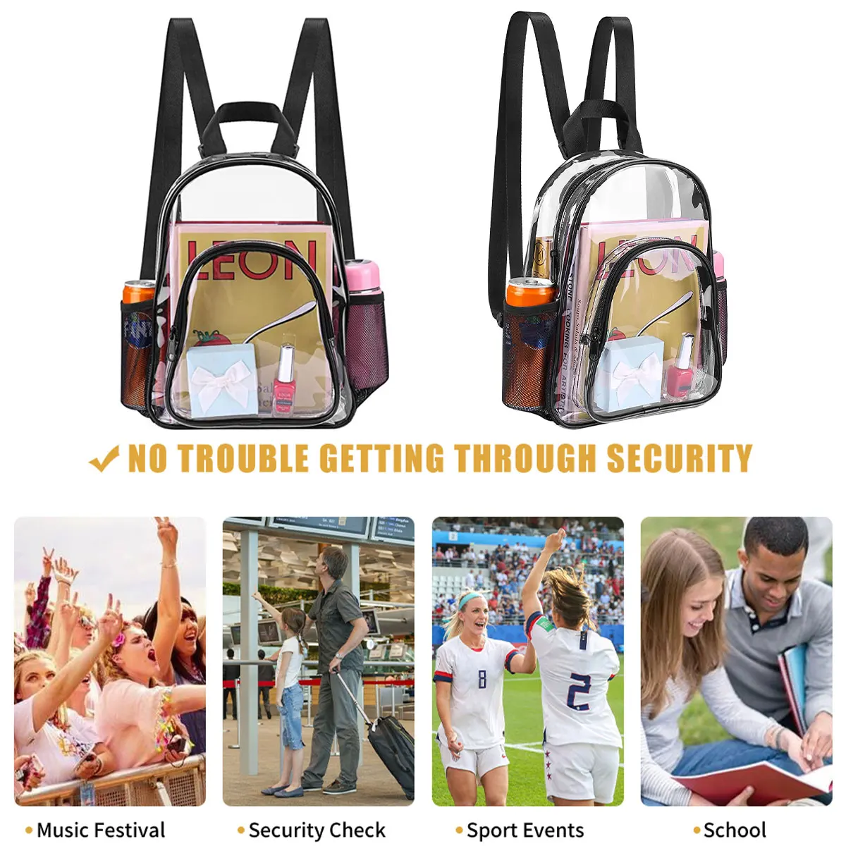Doorzichtige rugzak PVC transparante rugzak voor dames heren Doorzichtige tas met grote capaciteit, reizen, veiligheid, transparante boekentas