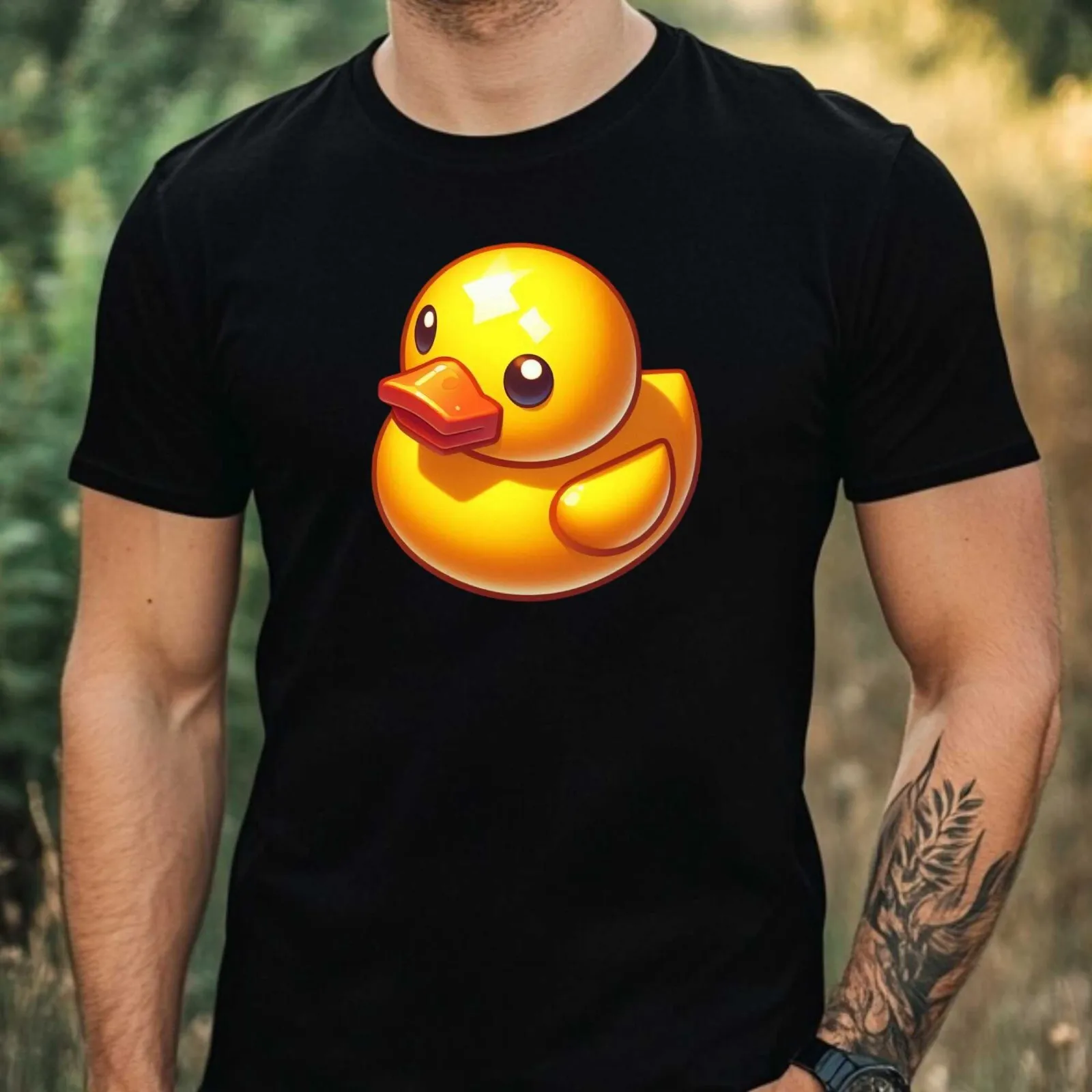 Mens Watercolour Rubber Duck Motif Cotton T-Shirt Size XS to 5XL