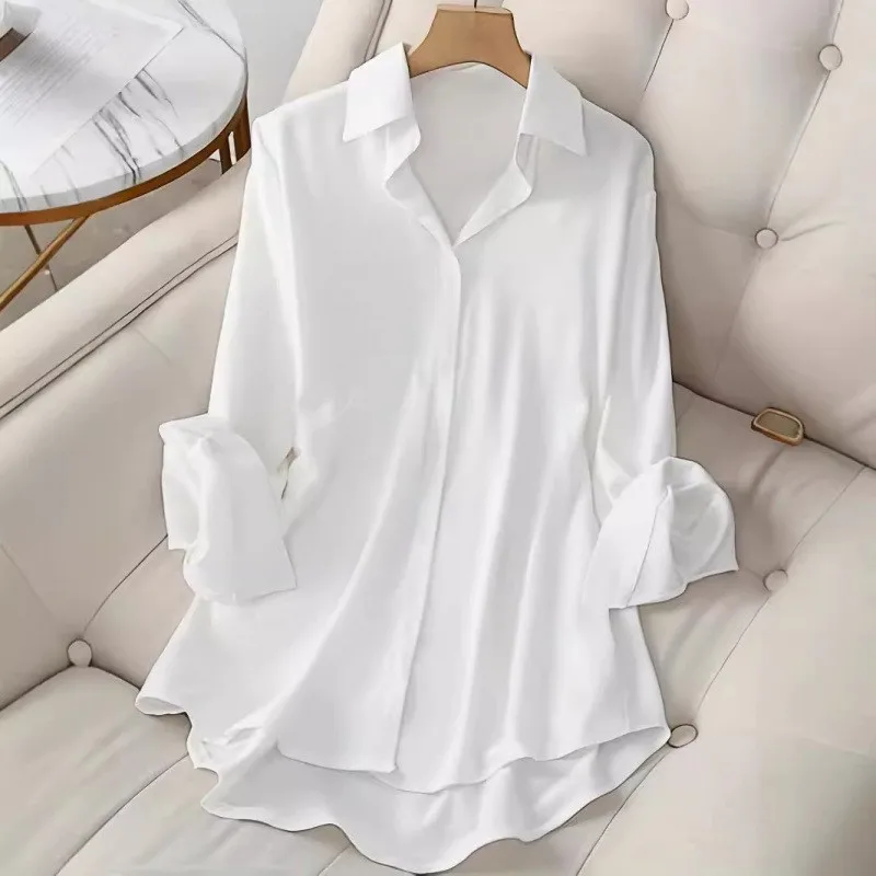 

Весенне-осенняя новая женская повседневная однобортная однотонная свободная рубашка с воротником и длинными рукавами, blusas de mujer
