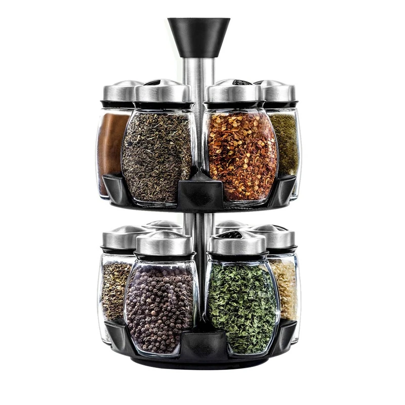 Double Layer Rotating Cruet Condiment Seasoning Jars Set For Spices Pepper Bottles Salt Shakers,Kitchen Storage Rack