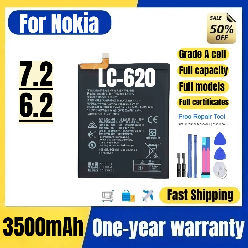 

LC-620 for Nokia 7.2/6.2 Mobile Phone Battery High Quality High Capacity Battery Replacement Bateria Grade A Cell with Tools
