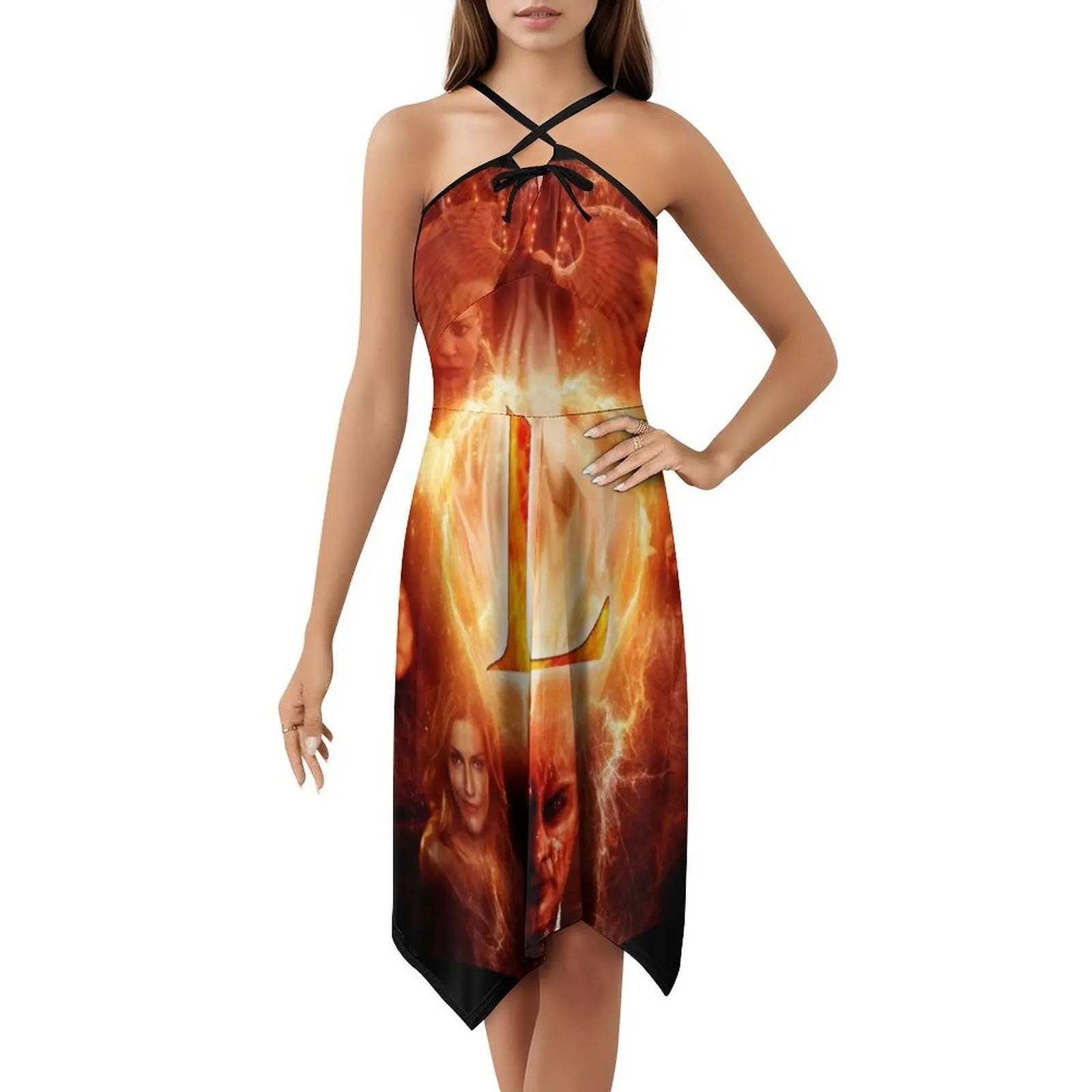 لوسيفر كاست ملصق المرأة الشارع الشهير فستان الحفلات العصرية طباعة ملابس النادي للإناث لوسيفر توم إليس الشيطان الملاك كريستين