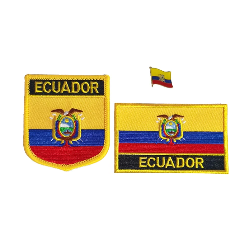 Ecuador National Flag Embroidery Patches Badge Shield And Square Shape Pin One Set On The Cloth Armband   Backpack  Decoration