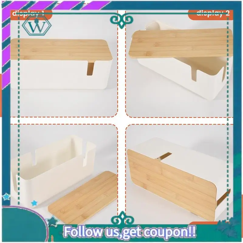 

Upgraded Cable Management Box With Bamboo Lid Small Cable Organizer Box For Extension Cord Power Stripe Surge Protector
