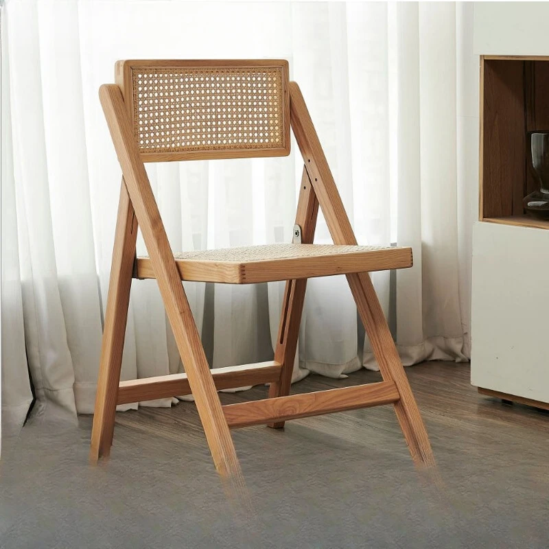 Solid wood rattan woven folding chairs, home retro dining chairs, simple leisure chairs, study, homestay, Chandigarh