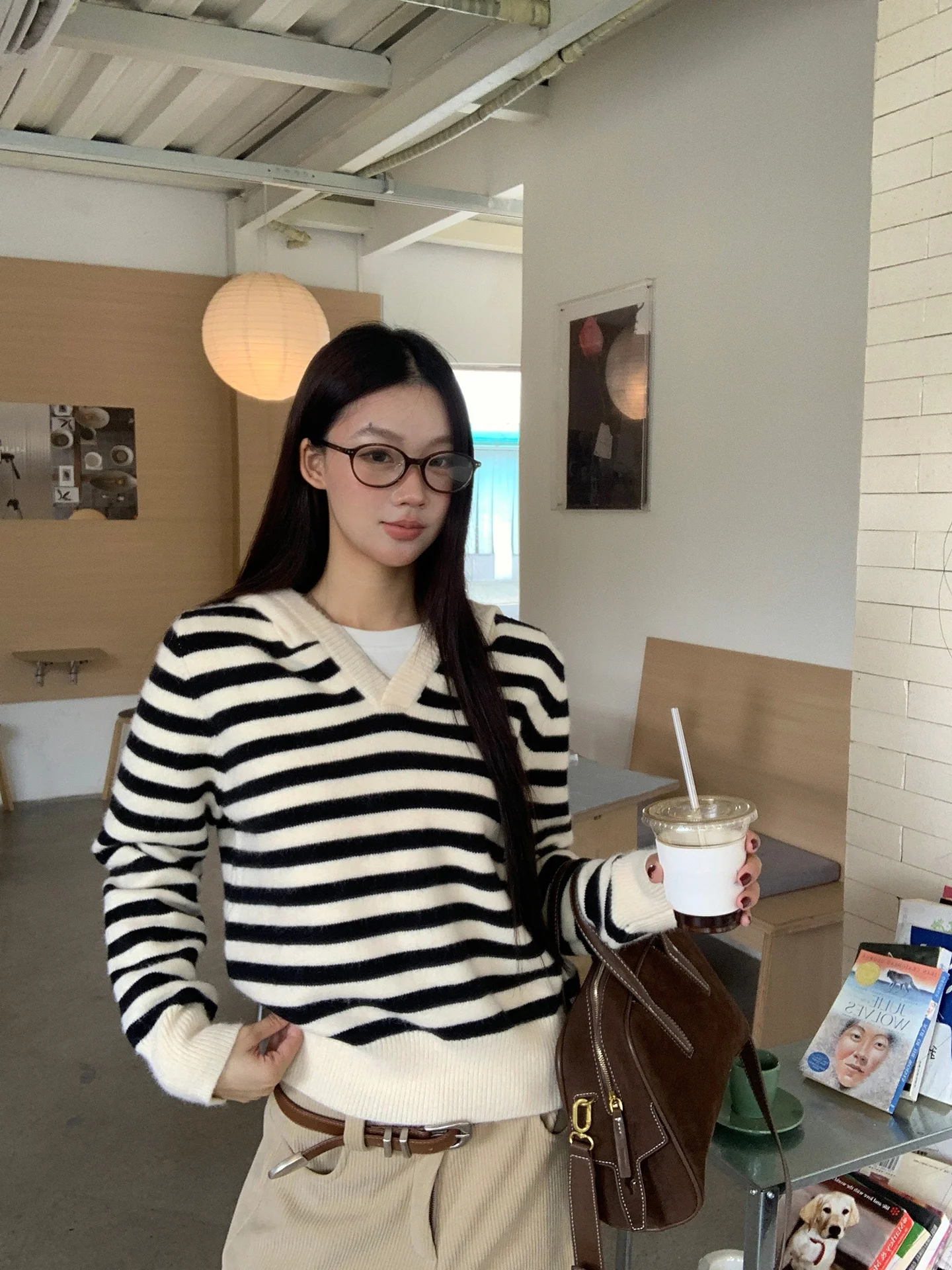 

Red Celebri Sweater Women's Autumn Winter Lazy High-End Long Sve Hoodie Unique Beautiful Stripes Knitted Top Street Sle