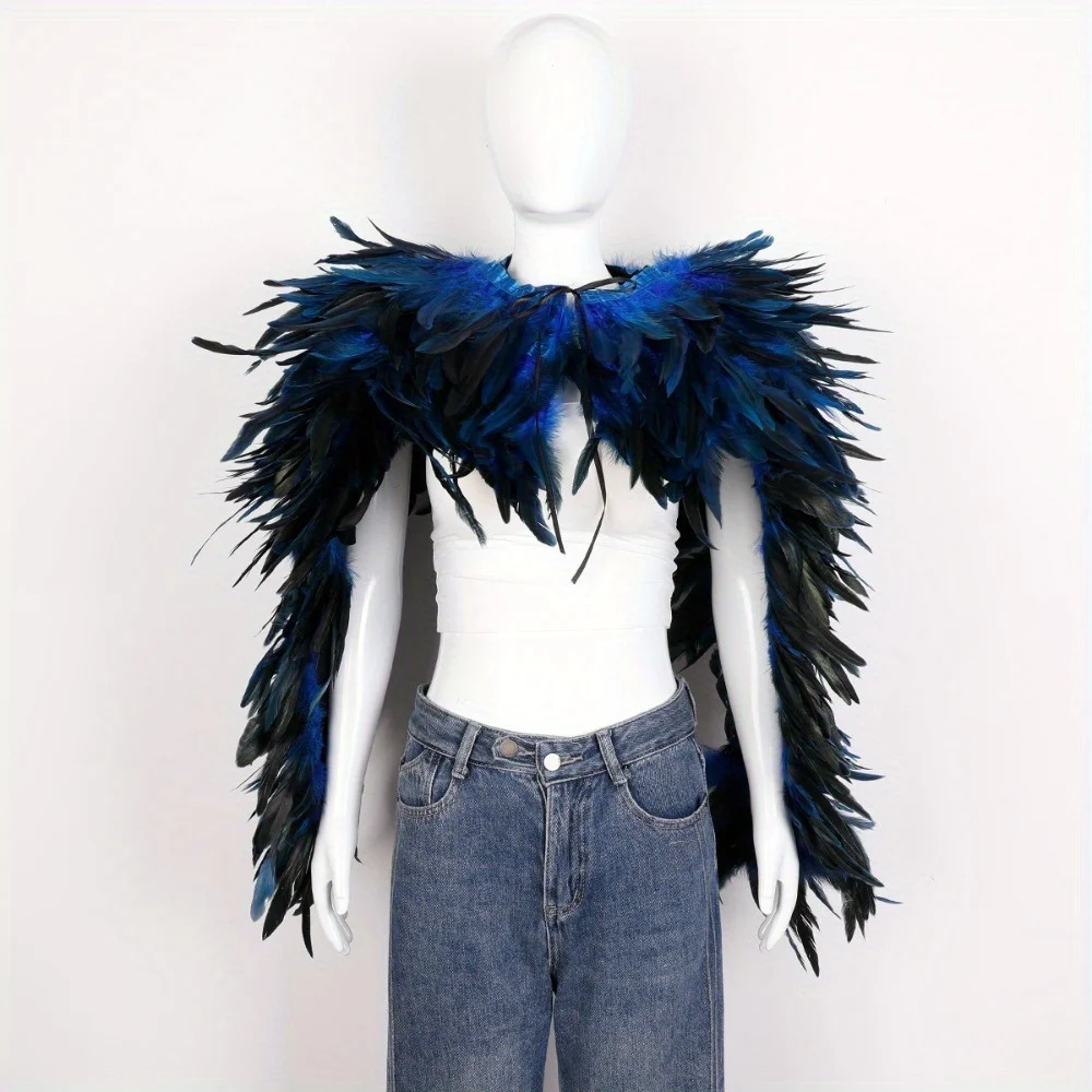 Scialle di piume di Halloween con finiture sul colletto - Mantello a pennacchio, perfetto per feste in maschera, cosplay gotico e oggetti di scena per festival ​