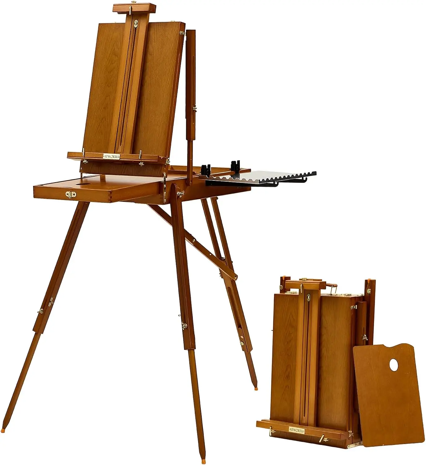 

French Easel for Painting, Beech Wood Field & Studio Sketchbox Easel Stand with Metal Side Tray, Portable for Outdoor, Holds Canvas up to 34"