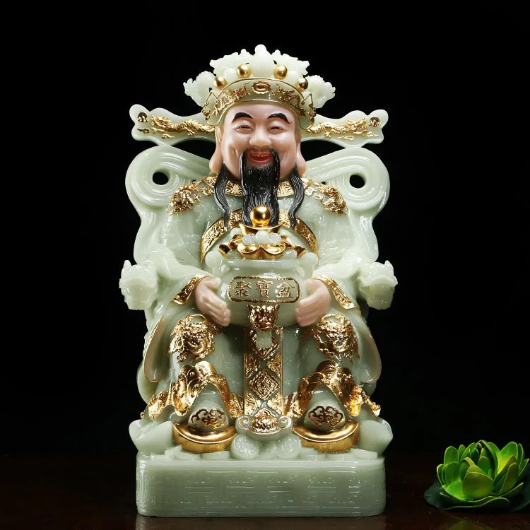 40cm large # High-grade home company SHOP  Mascot Mammon God of wealth Natural jade gilding carving Sculpture statue