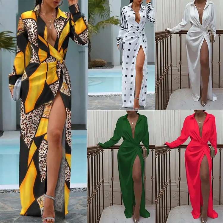 2026 New Arrival, In Stock, Women's Fashionable and Elegant Tie-Waist Slit Long-Sleeve Dress