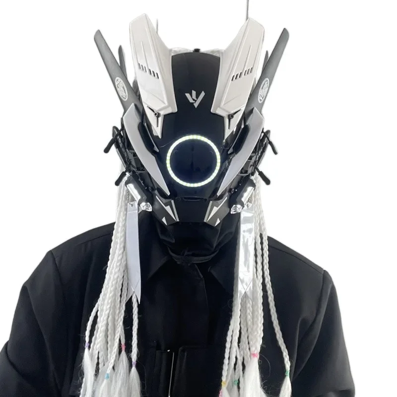 

Cyberpunk mask cos photography pose glowing mask