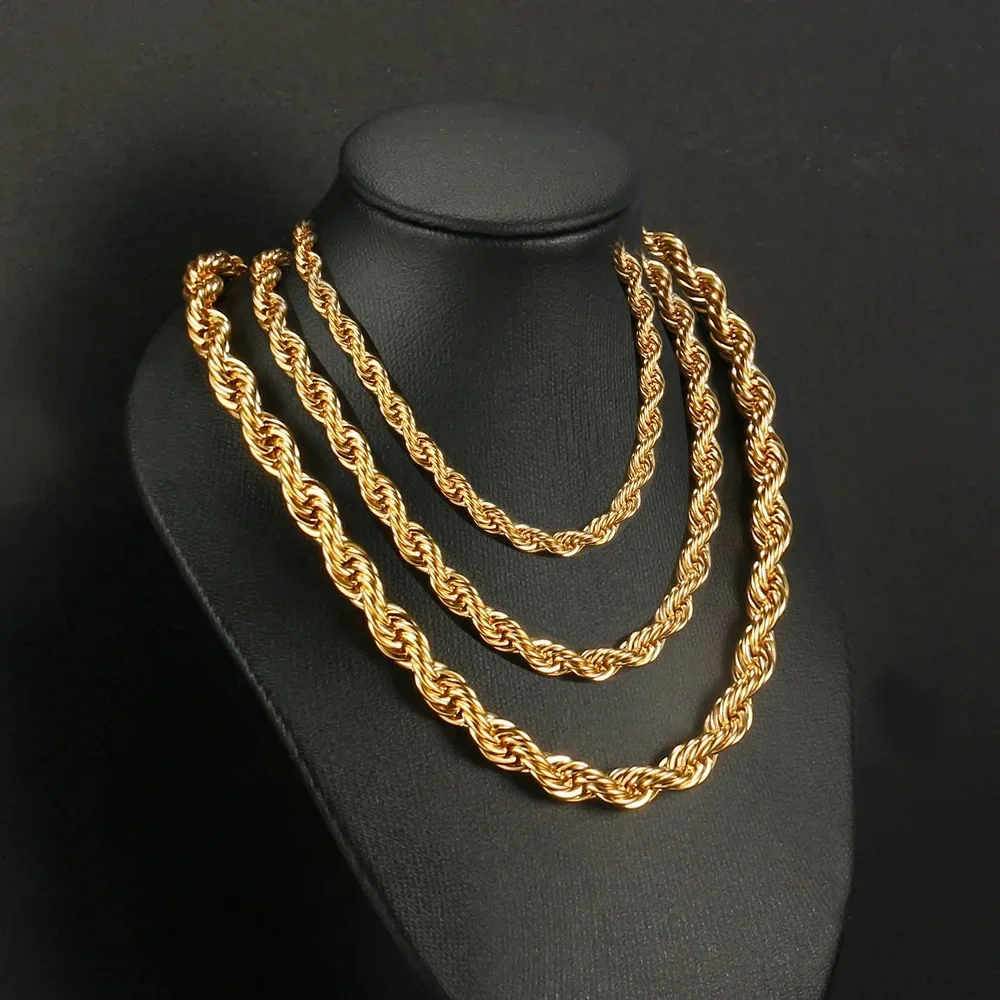 Wholesale Noble 45-60cm 18K Gold 4mm Rope Chain Necklace for Women Man Fashion Wedding Charm Gift Jewelry 18-24Inch