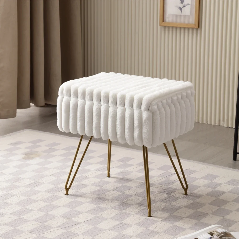 

Customizable Chic Faux Fur Vanity Stool With Storage - Soft, Comfortable Ottoman For Makeup