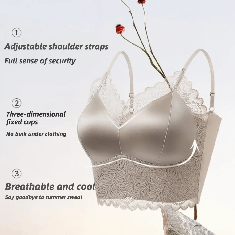 Comfortable Breathable Lace Bralette Cami Top Satin Push Up Padded Camisole Wirefree Lace Bralette Women's Innerwear