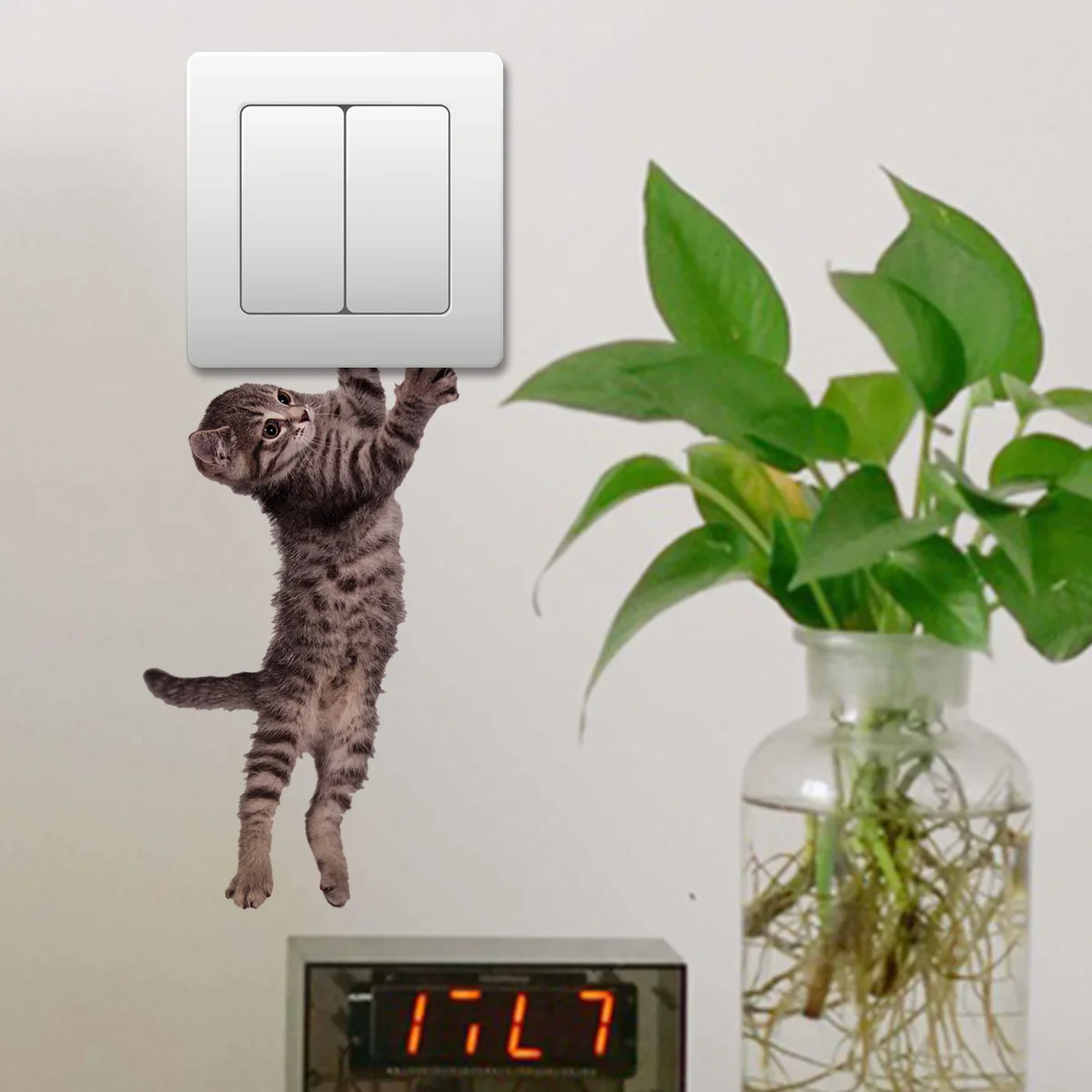 Naughty Three Cat Animal Cartoon Switch Wall Stickers Room Bedroom Cabinet Decoration Home Decor Cute Animal Stickers M56