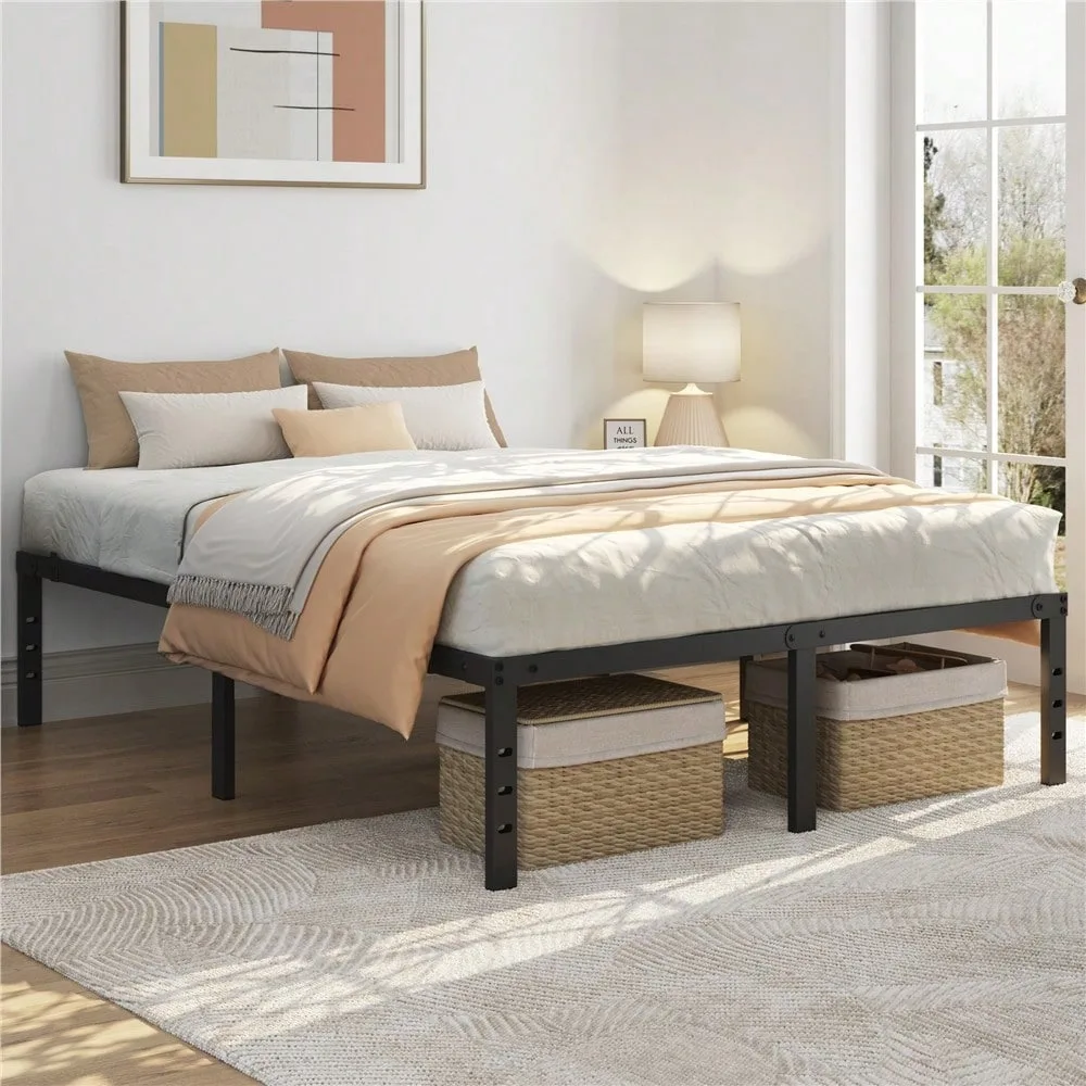

Full Size 14.5" H Metal Bed Frame With Underbed Storage Space, Platform Bed Frame With Non-Slip Mattress Foundation, Black
