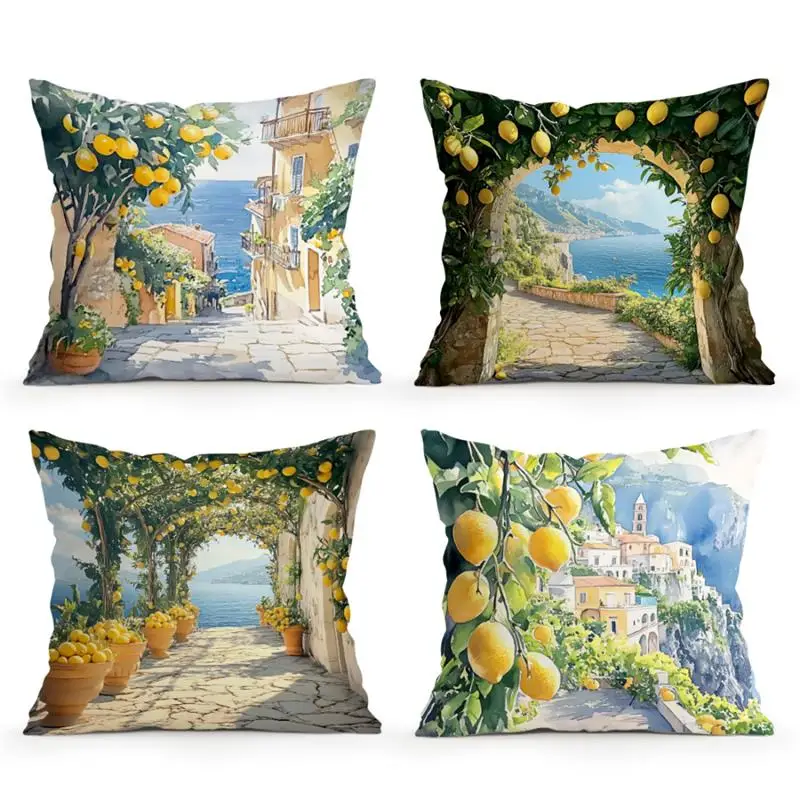 Amalfi Küste Zitronenbaum Muster dekorative Kissen Kissenbezug Polyester Kissenbezug Wurfkissen Sofa Dekoration Kissenbezug – Detail 1