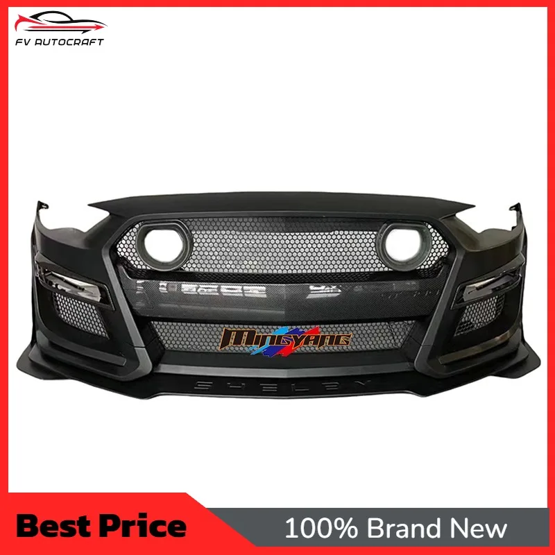 【2026】New Water Transfer Printing Facelift Body Kit 2018-2023 Front Bumper Conversion LED Grille Light Clip-on For Mustang GT500