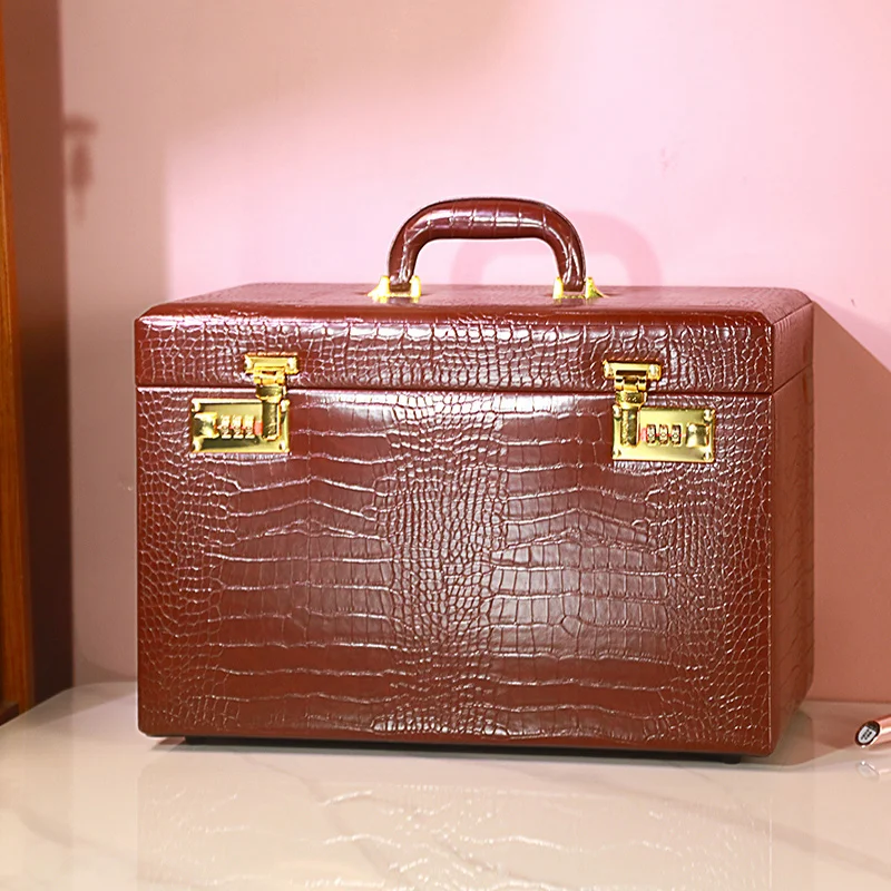 

Large capacity jewelry box password lock European princess Korean wooden Treasure box jewelry storage