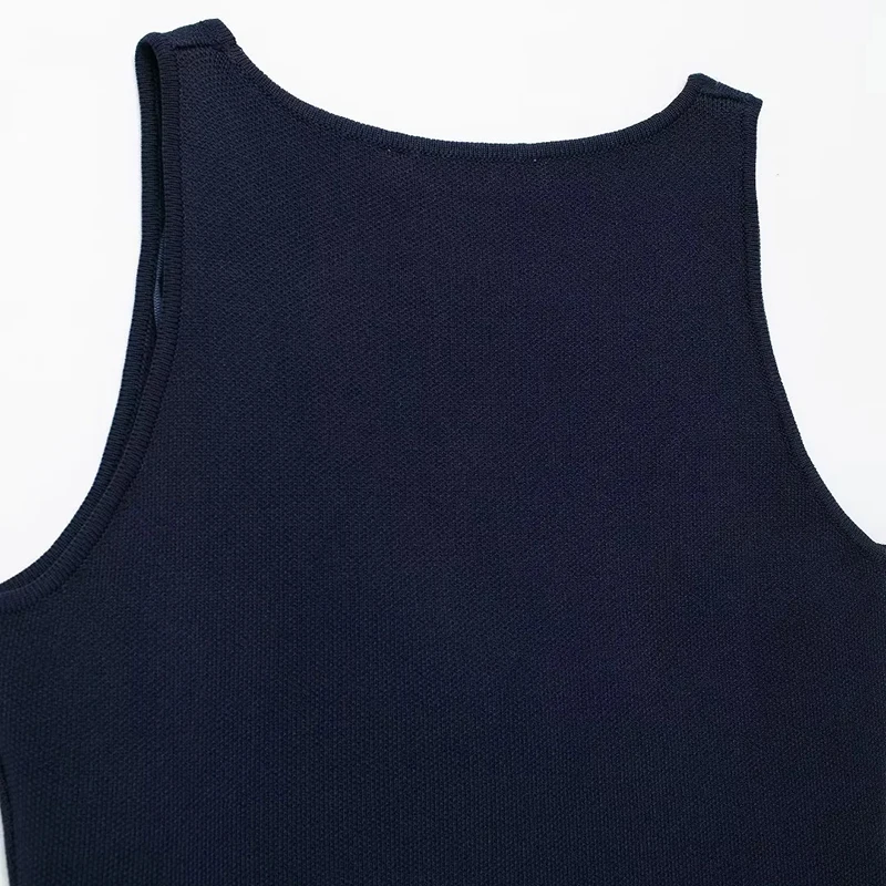 YUEYANG Women Fashion Chic Navy Blue Plain Knit Short Vests Female Buttons V-Neck Sleeveless Sweaters Ladies Knitwear