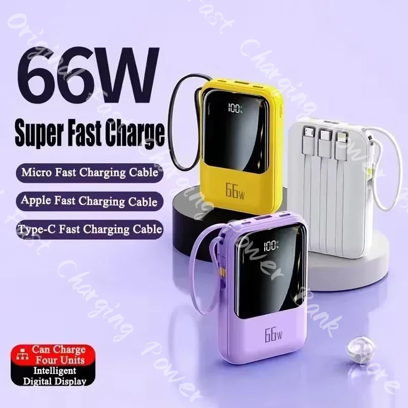 Xiaomi power bank 66w carregamento super rápido bateria externa 30000mah mini power bank para iphone samsung carregador com luz de cabo