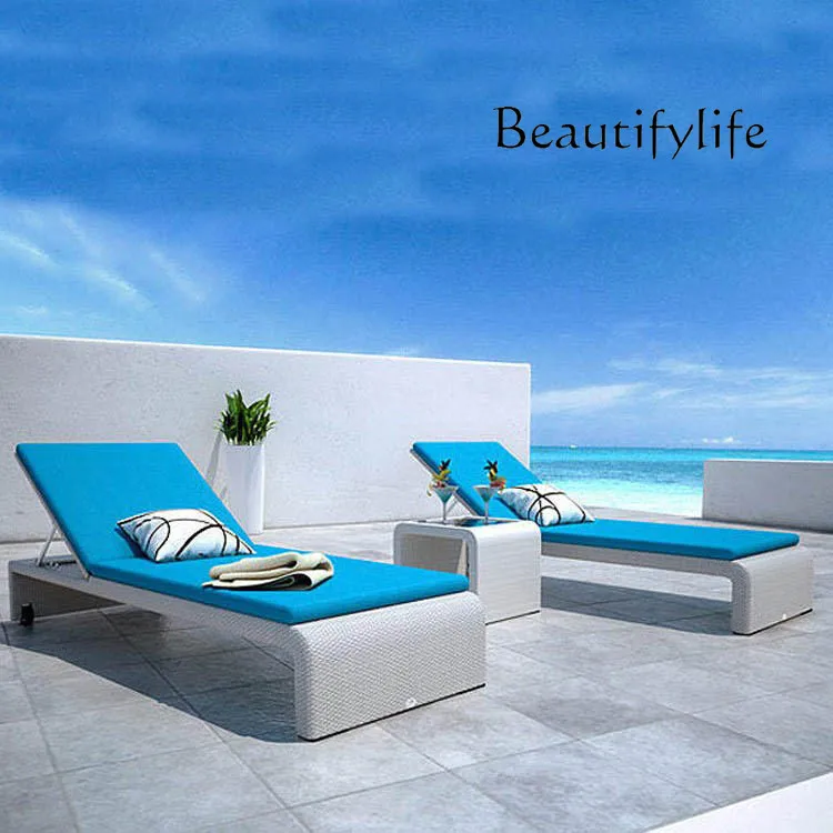 Recliner Rattan Bed Terrace Beach Bed Sun Bed Outdoor Outdoor Patio Balcony Bed