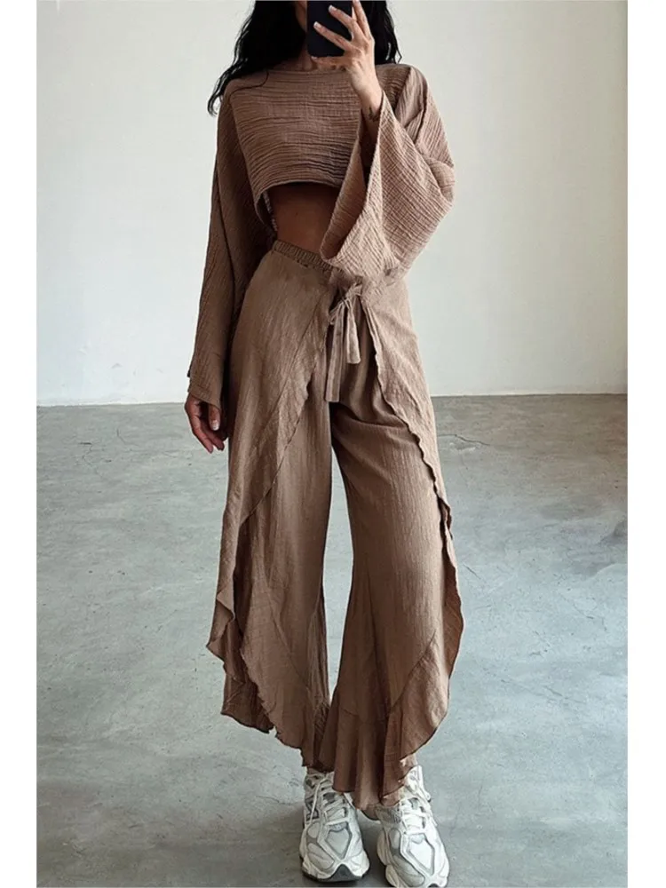 Frühling Herbst Neue Einfarbig Mode Lose Kurze Lange Hülse Top + Hosen Zwei Stück Set frauen Unregelmäßigen Casual 2 stück Anzug