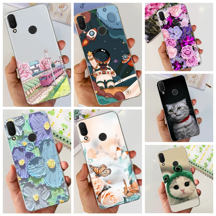 For Huawei Y6 2019 Case Huawei Y6s 2019 Capas Transparent Soft TPU Silicone Bumper Coque HuaweiY6 Y6S 2019 Flowers Painting Case