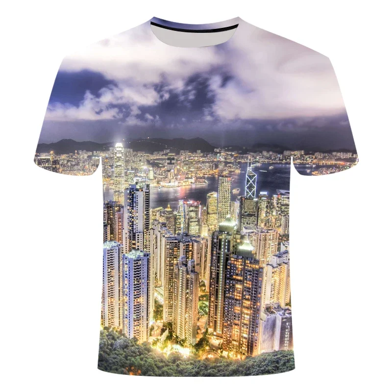 Men's 3D printed natural landscape T-shirt, sunset glow casual clothing, personality, fashion, summer image 4