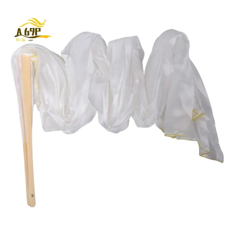 

A69P-100% Silk Unisex Chinese Silk Veil Dance Fans 1Pcs Belly Dance Fans White Color 180X90cm
