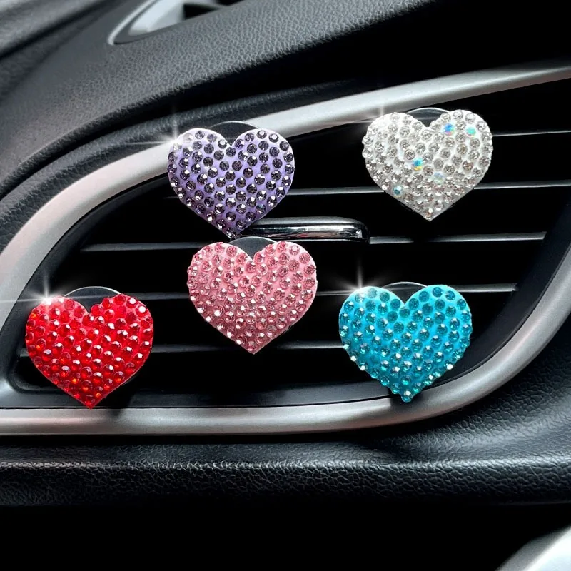 1pc New Cute Heart Shaped Diamond Car Air Freshener Universal Auto Air Outlet Perfume Diffuser Car Accessories Interior 6 Colors