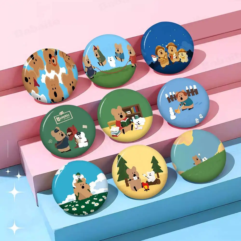 Cartoon Quokka Brand D-dinotaeng-S Creative Pins Round Snap-in Brooch Badge Backpack Hat Accessories Jewelry Gifts for Friend