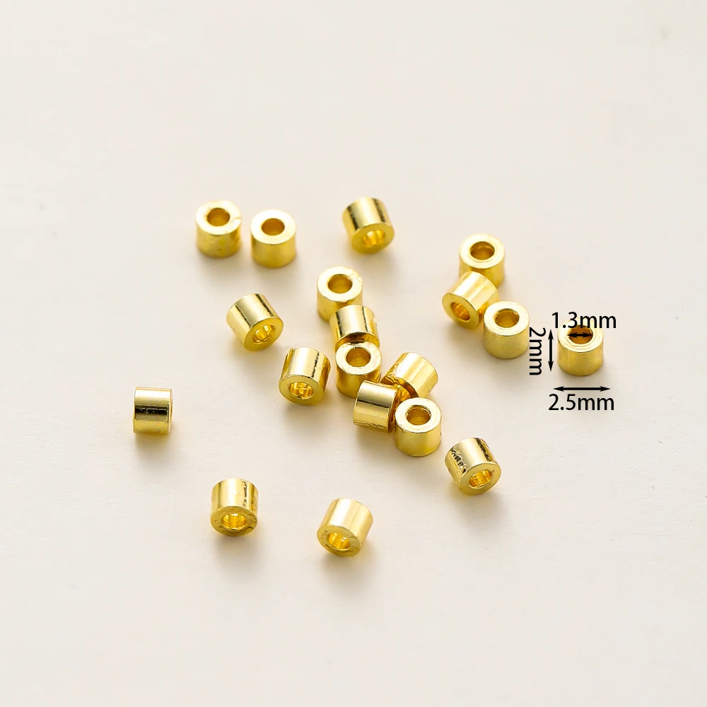 100Pcs/Lot 2*2.5mm 14K/18K Gold Color Plated Brass Tubes Crimp Beads for DIY Jewelry Making Findings Supplies Accessories