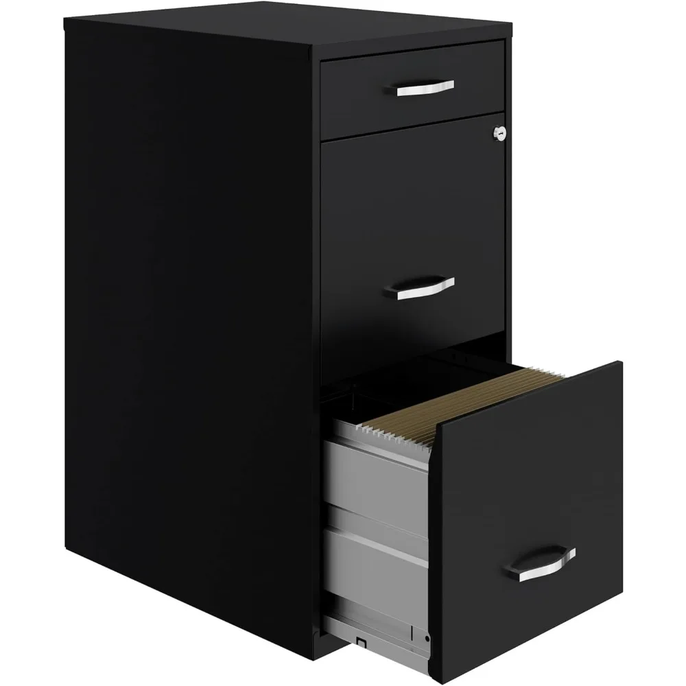 18in Deep 3 Drawer Metal Organizer File Cabinet Black, Letter Size, Fully Assembled Ideal for Storing Office Supplies