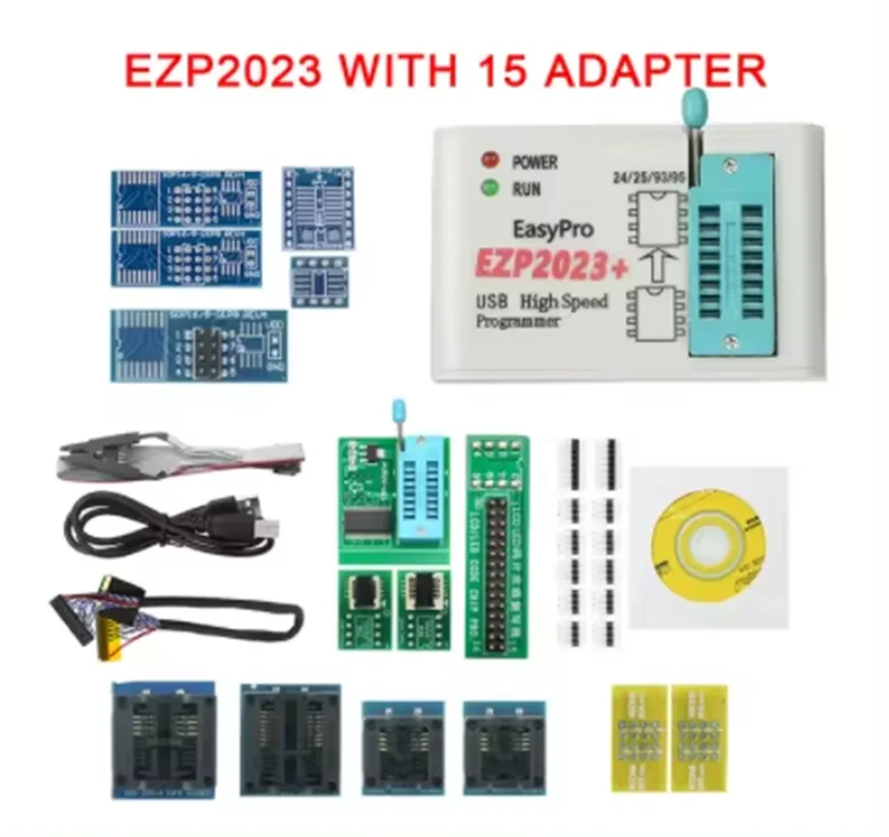 

С 15 адаптерами EZP 2023 Поддержка WIN7 и 8 64-битный высокоскоростной USB-программатор SPI 24 25 93 95EEPROM 25 Flash Bios Chip
