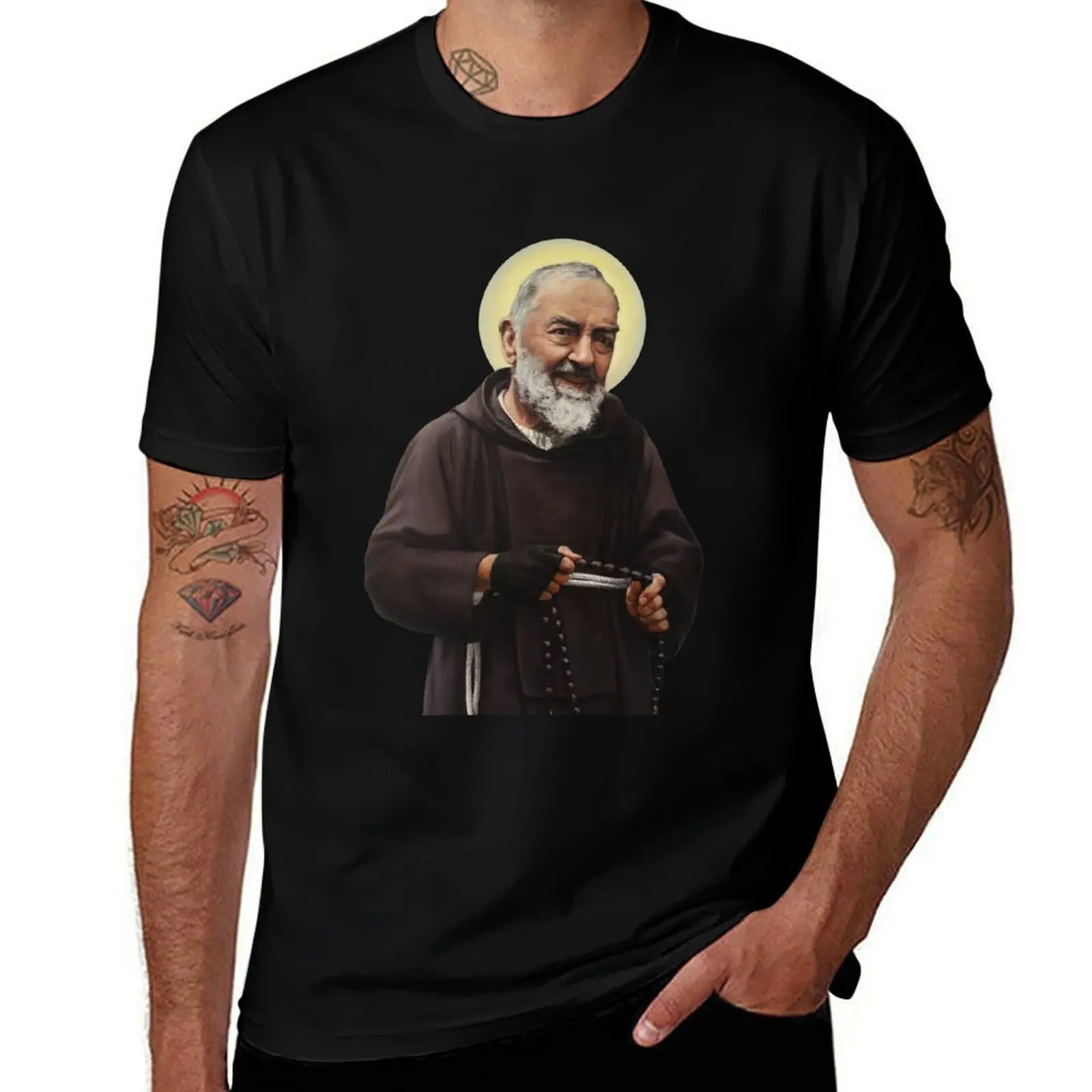 

Padre Pio (transparent background design) T-Shirt man t shirt cotton funny t shirts dark humor T-Shirt