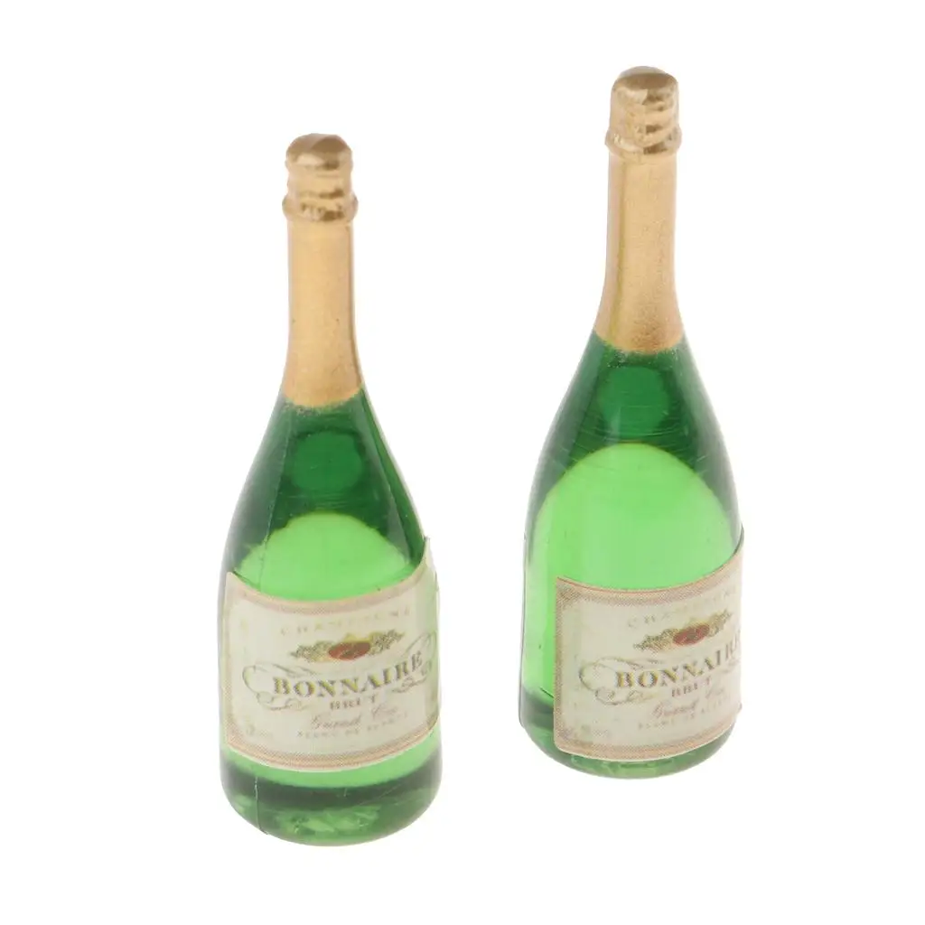 2pcs Dollhouse Accessories 1/12 Scale Miniature Champagne Bottles   Kitchen Supplies