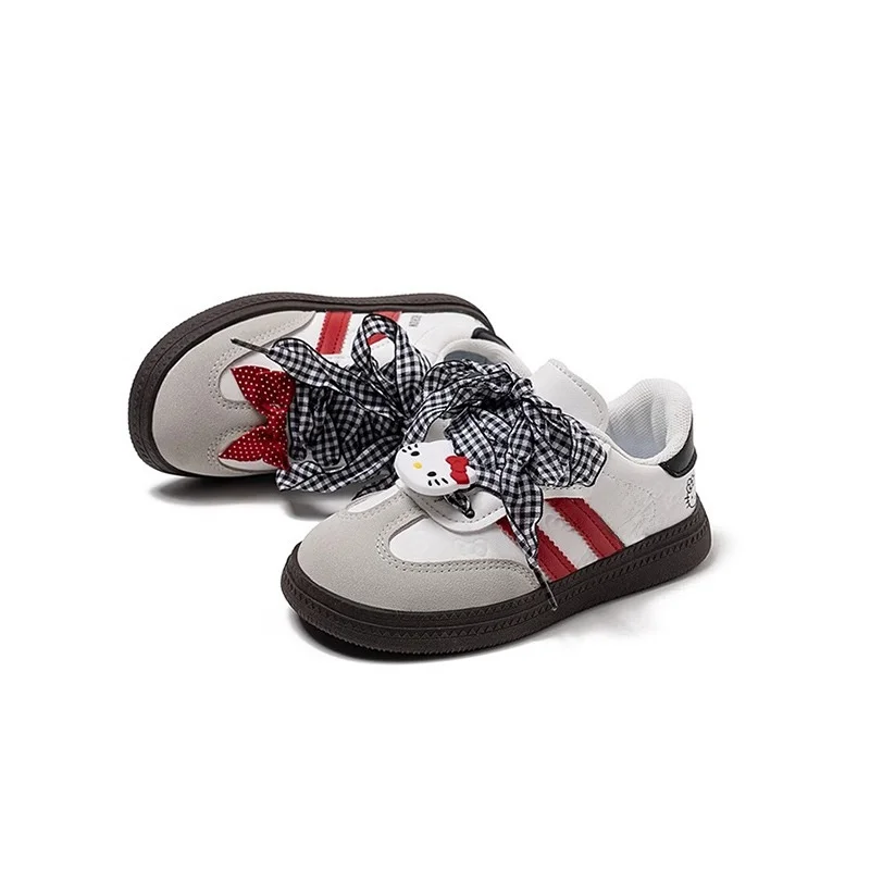 

Kids' Casual Shoes Cartoon Hello Kitty Bow PU Leather Spring Shoes For Girls Anti-slip Velcro White Shoes Size 23-37