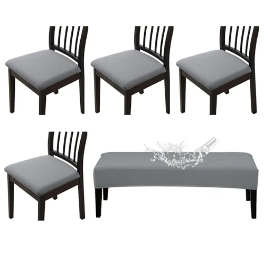 

Водонепроницаемые чехлы для стульев в столовую, комплект из 4 штук, с эластичными чехлами для скамьи, жаккардовые чехлы для стульев, съемные, моющиеся, Ki