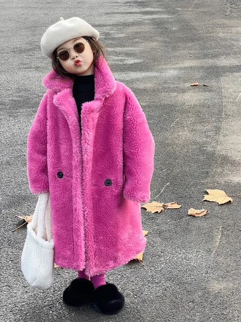 Winter Coat Girls Boys 2023 Furry Hooded Teddy Bear White Pink