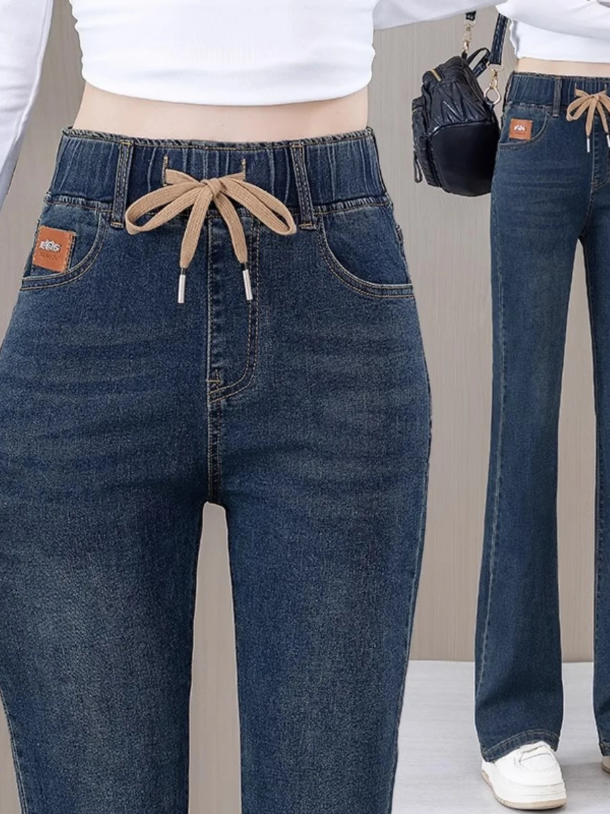 

High Waist Flared Jeans Women's Loose Fit Slimming ort plus Size Vintage Nine Point Hoof Jeans Autumn Faion