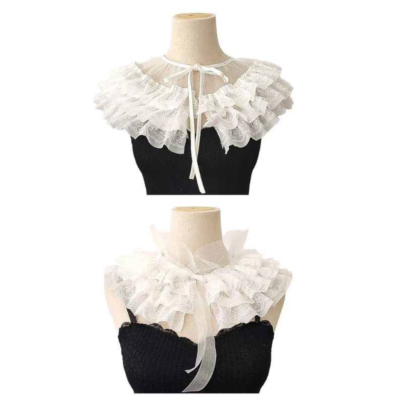 

Elegant Layered Ruffle Lace Detachable Fake Collar Women Vintage Neck Accessory DXAA