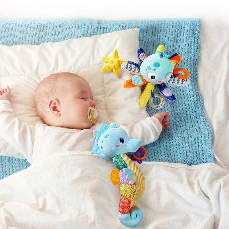 Baby Hanging Rattle Toys Plush Soft Animal Stuffed Handbells Educational Infant Development Handle Toys for Stroller Crib