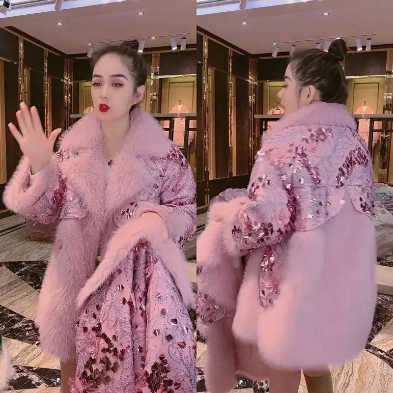 Women Faux Fur Coat Jacket Female  Hairy Warm Imitation Ladies  Fleece Faux Fur Coat Print Outerwear G152