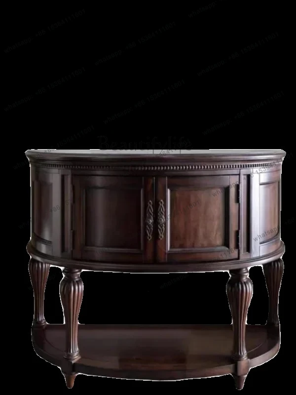 

FG52American simple retro solid wood porch table against the wall aisle semi-circular curved wall storage cabinet