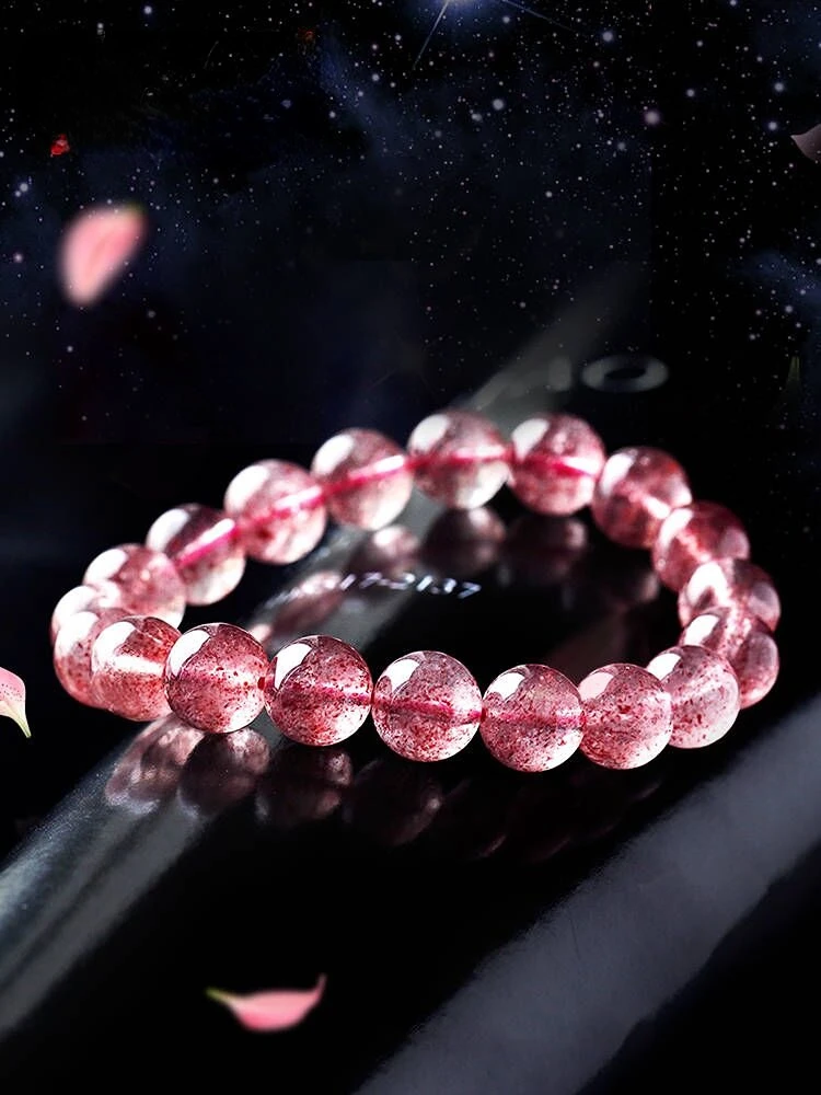 Natural Strawberry Crystal Bracelet String Female Summer Ice Kind Powder Crystal Peach Blossom Yutu Send Girlfriends Gift Crafts