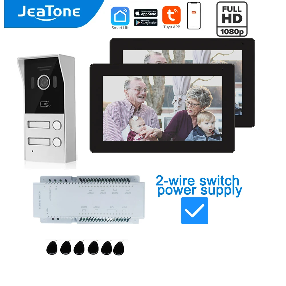 

Jeatone 2 wire 7inch Smart Home Tuya Wifi 1080P Video Intercom Color Touch Screen Private Residences Security System RFIC Card