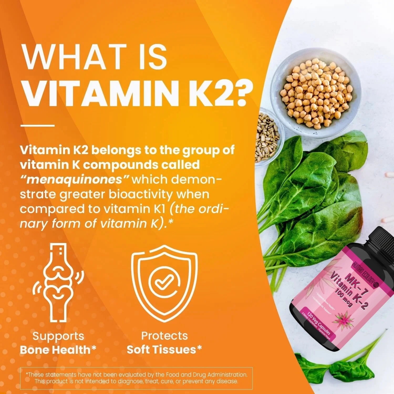 Emberi Ökológia Természetes Vitamin K2 MK-7 vel menaq2100mcg Vitamin K2 Pótlás supports Csont Közegészségügyi